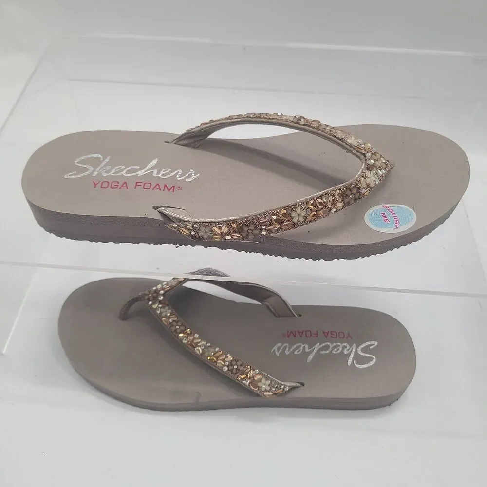 Skechers Women's Meditation Lotus Bae Rose Gold Thong Sandals US Size 10
